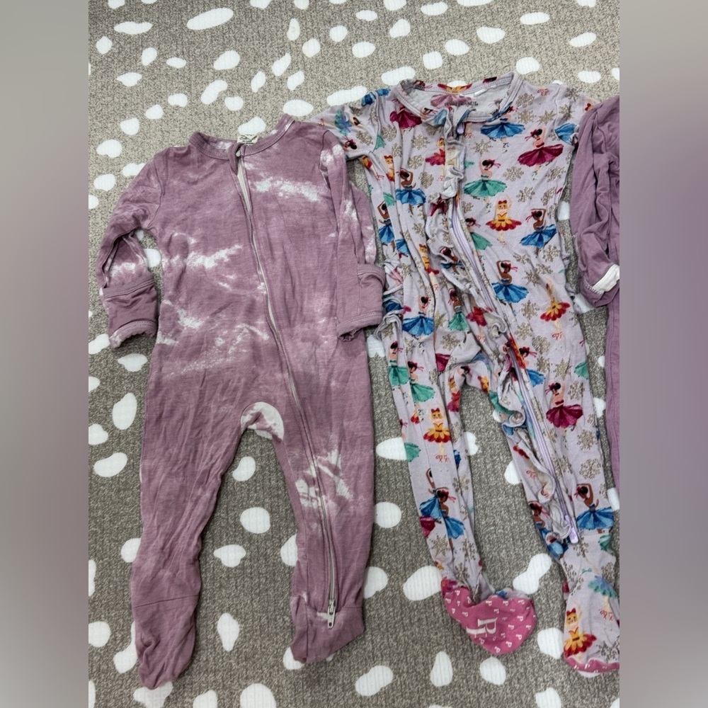 Lot of 4 bamboo footies baby girl ballerina lavender floral cadenlane watercolor - Picture 3 of 5